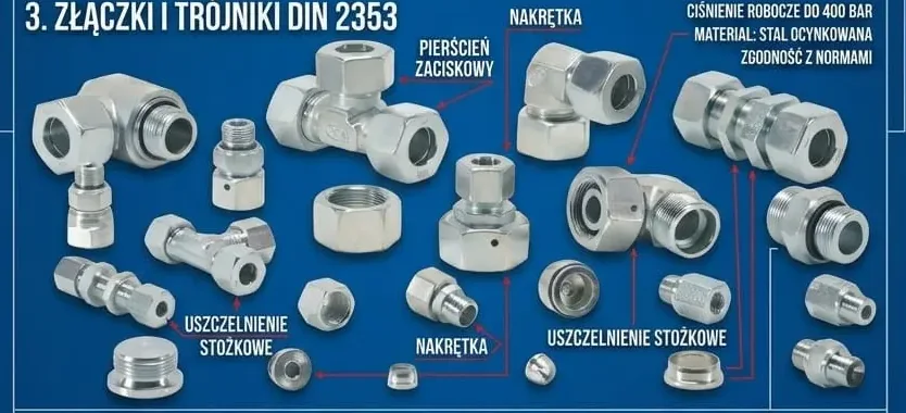 Złączki i adaptery hydrauliczne JIC, BSP i DIN 2353